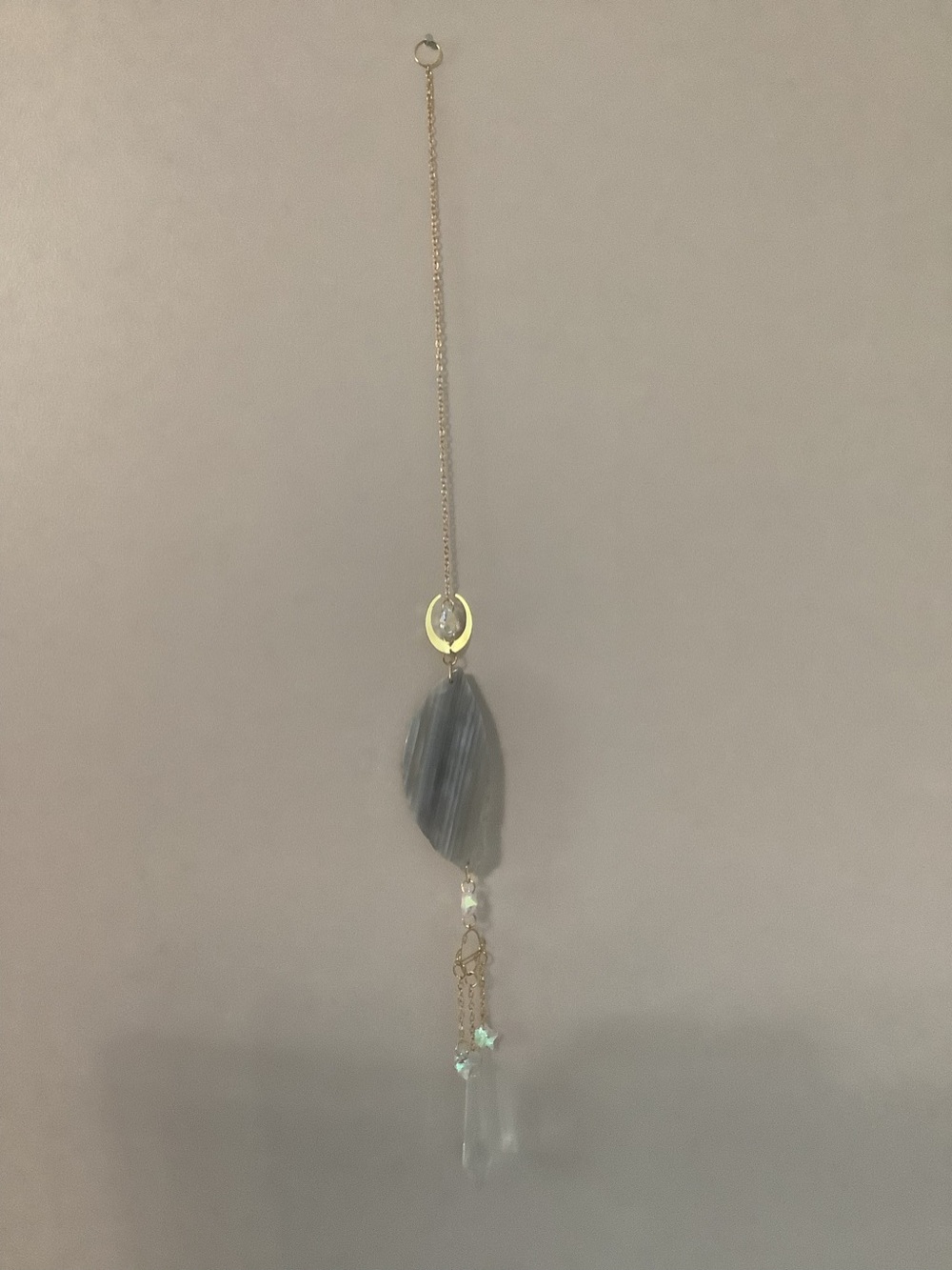 Gold Dreamcatcher with agate natural chrystal and Dangle Accents